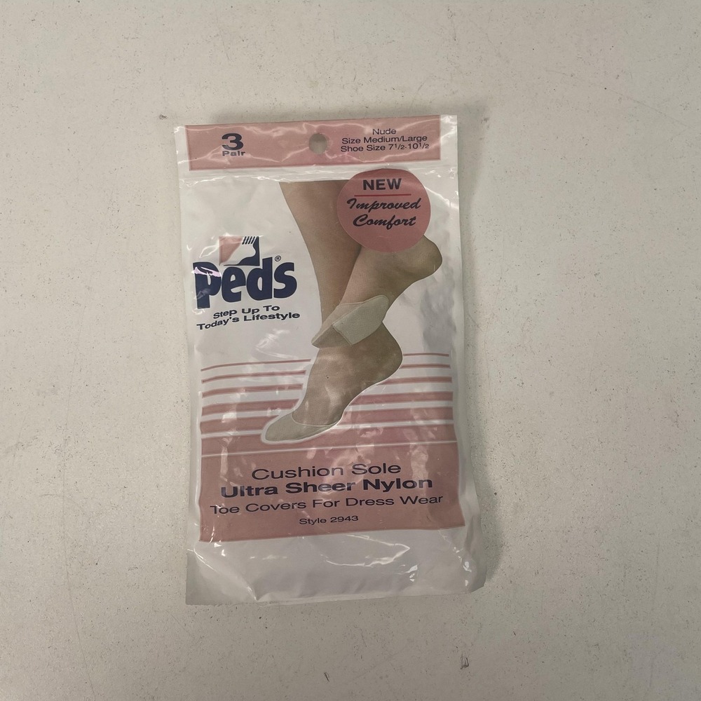 Peds Womens Beige Ultra Sheer Nylon Cushion Sole Toe Covers 3 Pair Style 2943 M
